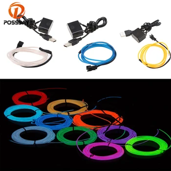 

POSSBAY 4m Universal Auto Car Styling Flexible Glow EL Wire Strip Rope Tube Dance Wedding Party+USB Controller Car LED Light