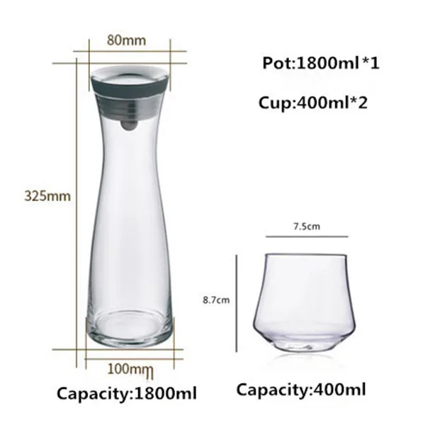 1800ml Suit Профессиональный 304 фильтр из нержавеющей стали, немецкий дизайн, крутой чайник, стеклянный графин, Диспенсер, кувшин, термостойкий, газированная вода, горшок - Цвет: 1800ml Suit