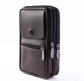 

New Style Verticle Men's Running Bag PU Leather Zip Flip Phone Bag