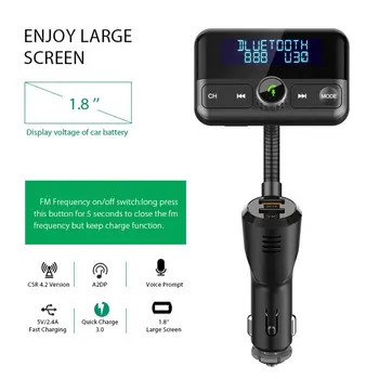 

Bt75S 1.8" Display Screen Qc3.0 Fasting Car Charge Fm Transmitter Car Handsfree Car Kit Aux Wireless Audio Player