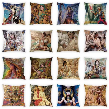 

Retro Thai Woman Portrait Print Peach Skin Throw Pillow Cover 45*45cm Decorative Pillowcase