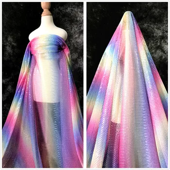 

Rainbow Sequined Lace French Tulle Colorful Lace Mesh Fabric Nigerian Lace Fabrics For Wedding Evening Gown Party dress 1 Yard