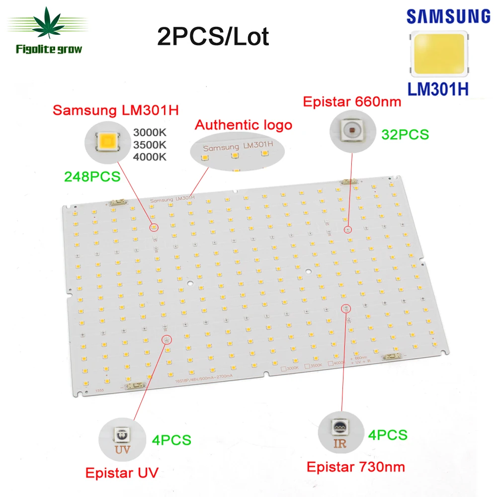 2pcs/Lot230lm/w High Lumen Original Samsung LM301H QB288 Quantum Tech V3 Board 3000K 3500K  Mix 660nm UV IR