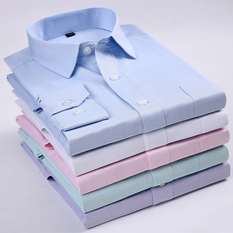 Удобные однотонные деловые мужские рубашки с длинным рукавом и квадратным воротником размера плюс 8xl, приталенные официальные мужские топы
