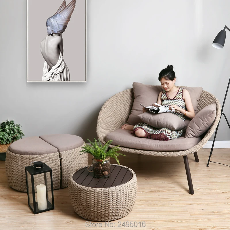 4 шт./компл. стул для отдыха с журнальным столиком и подушками PE плетеная Уличная Мебель Патио Алюминиевый кофейный/чайный набор для сада