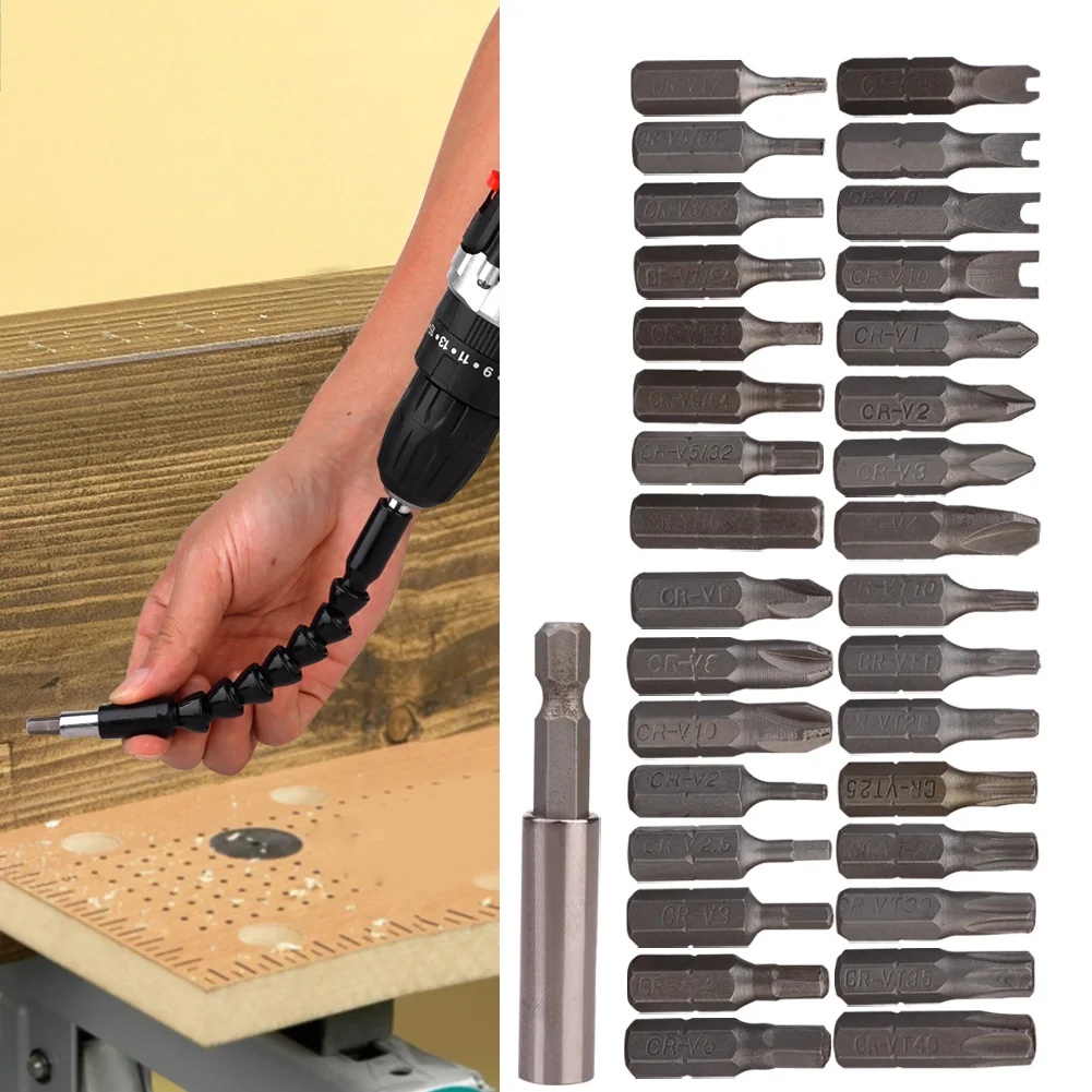 

33pcs Electric Screwdriver Bit Set Safety Screws Hex Screws Bit Portable Repair Tool Kit Chromium Vanadium Steel Magnetic Shaped