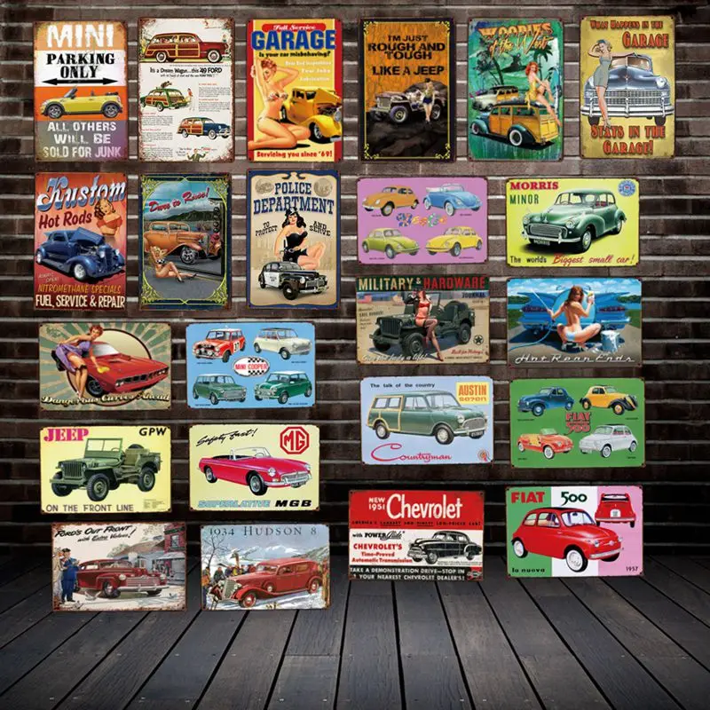 

[ DecorMan ] PIN UP Car GARAGE Parking Metal Poster Custom wholesale tin signs Mural Paintings Bar PUB Decor LT-1805