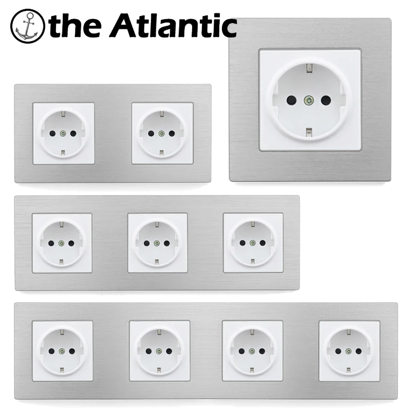 Atlantic Алюминий из сплава в виде металлического Панель EU/DE/русский стандарт розетки несколько розетки электрическая розетка в стену 1/2/3/4 гнездами socket