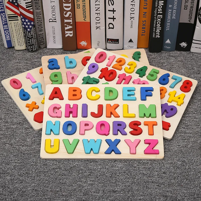 

Wooden Montessori Alphabets Early Learning Toy Kid Digital Jigsaw Puzzle Child 3D Colorful Letter Board for Baby Educational Toy