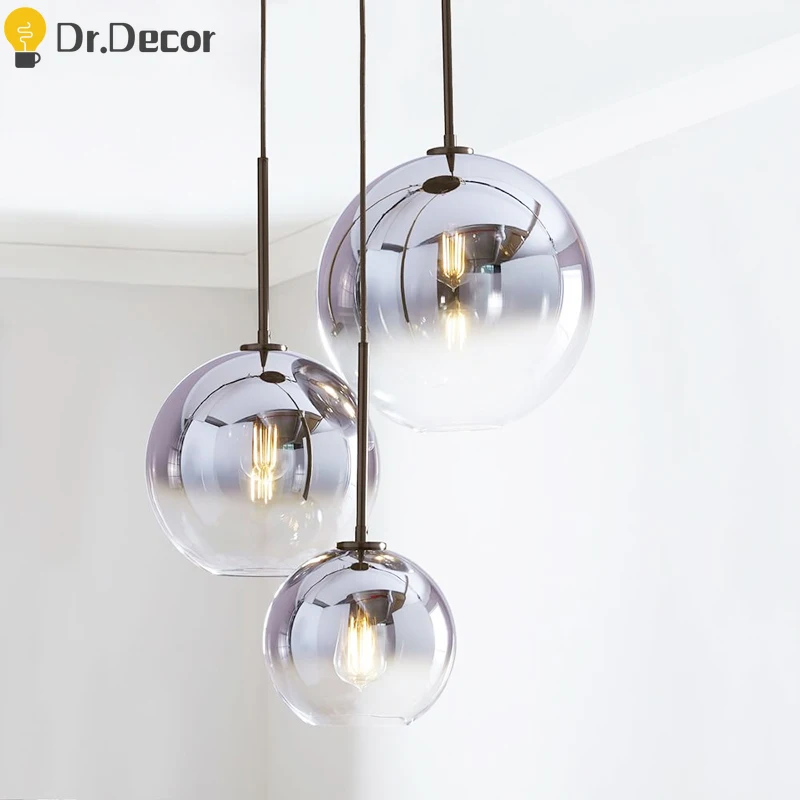 

Modern Glass LED Pendant Lights Lighting Silver Gold Pendant Lamp Ball Hanglamp Kitchen Hanging Lamps Restaurant Decor Luminaria