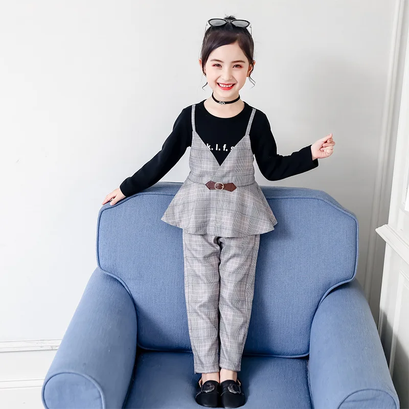

Girls Autumn New Style Set Korean-style Fashion Big Virgin Girls Fake Three-piece Set New Products Child Autumn Clothing 2020 Se