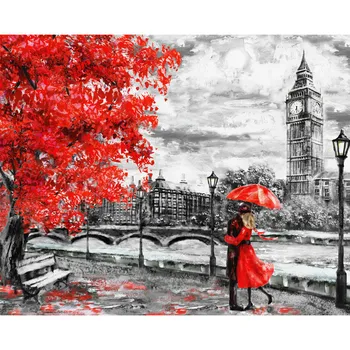 

Frame Diy Painting By Numbers London Lover Landscape Modern Wall Art Picture Acrylic Coloring By Numbers For Home Decors