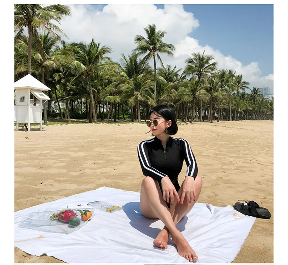 С длинным рукавом из двух частей Rashguard Женские однотонные купальники на молнии шорты Танкини полосатая блузка полосатый погружной костюм пуш-ап купальник Pad