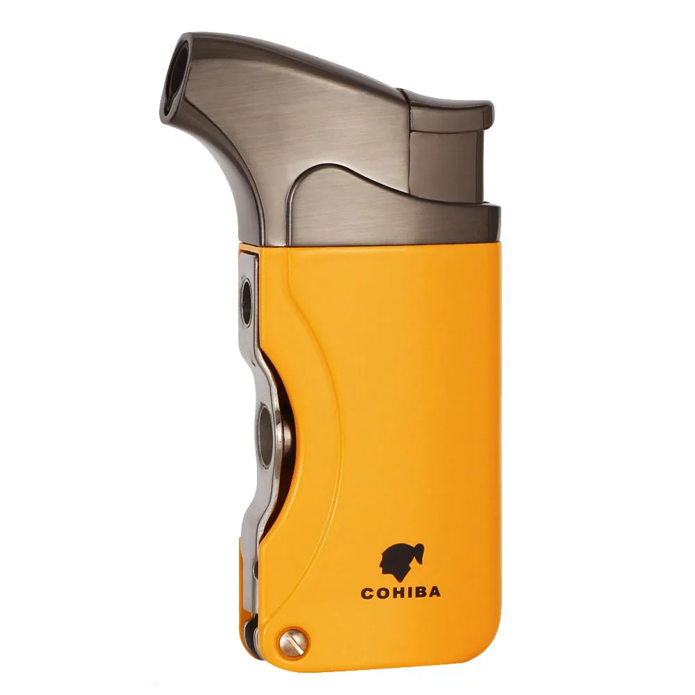 COHIBA карманная мини-сигарная Зажигалка Cigartte металлический фонарь газовая зажигалка/бензин многоразовая Бутановая Зажигалка для сигар аксессуары - Цвет: Хаки