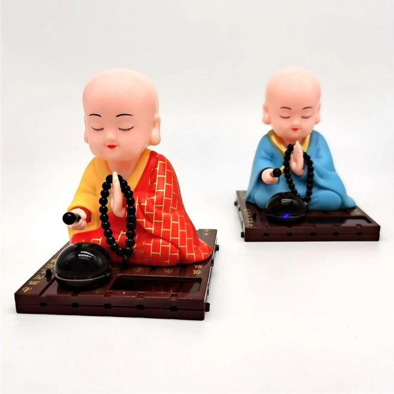 Solar Power Dancing Toy Buddhist Monk Nodding Head Toy Car Decoration Yellow