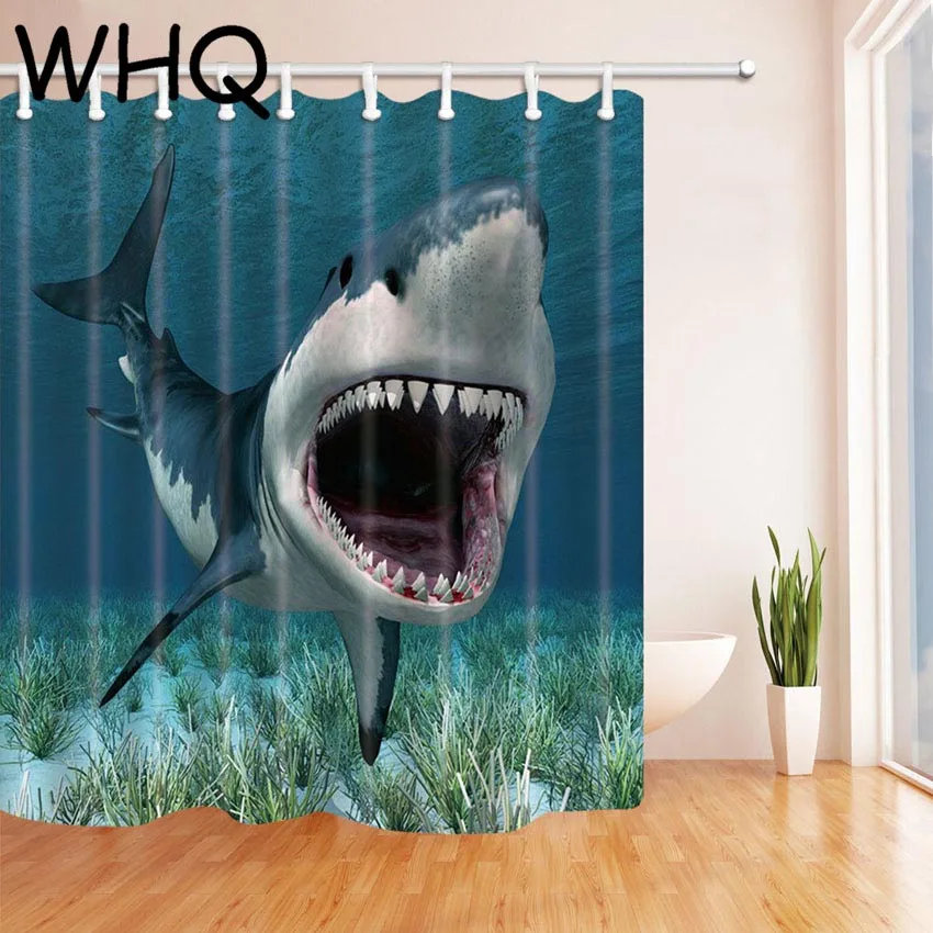 3D Shark WHQ занавеска для душа, цветная Зебра, 3D принт акулы, водонепроницаемая занавеска для ванной комнаты, 180*180/210 см, с 12 пластиковыми крючками - Цвет: 3D Shark