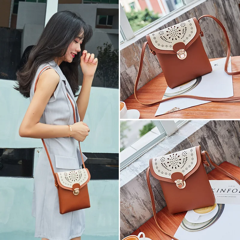 

Hollow out Contrast Color Shoulder Bag WOMEN'S Bag 2019 New Style Korean-style Lock Cool Mobile Phone Mini Bag Shoulder Bag