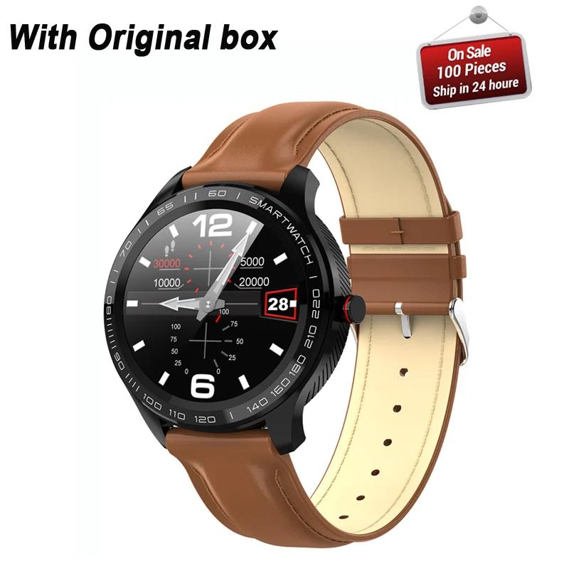 L9 ЭКГ Смарт часы для мужчин Полный Круглый мультисенсорный Smartwatch IP68 спортивные часы для мужчин Bluetooth напоминание/Музыка - Цвет: leather brown