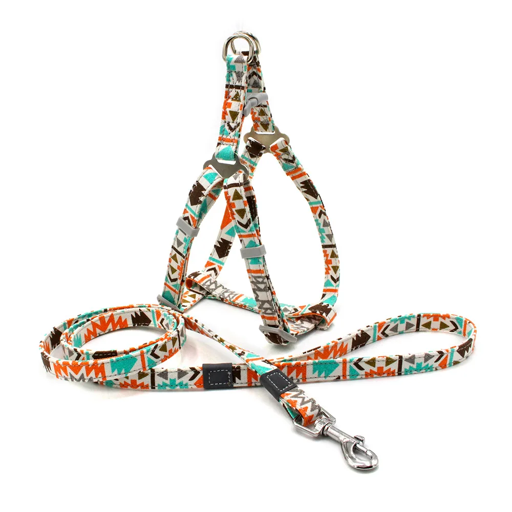 No-Pull-Dog-Harness-Set-with-1-2m-Dog-Leash-Size-Adjustable-Canvas-Print-Harness-for