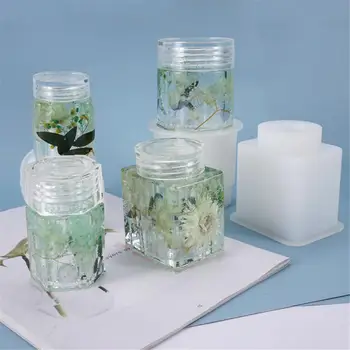 

Sealed Jar Silicone Mold Storage Bottle With Lid Epoxy Resin Mould DIY Candy Container Flower Pot Tool Make Candle Holder Craft