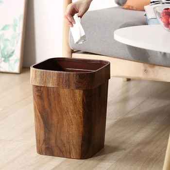 

1PC Retro Creative Rubbish Bin Home Imitated Solid Wood Trash Can (L Size 14 L)