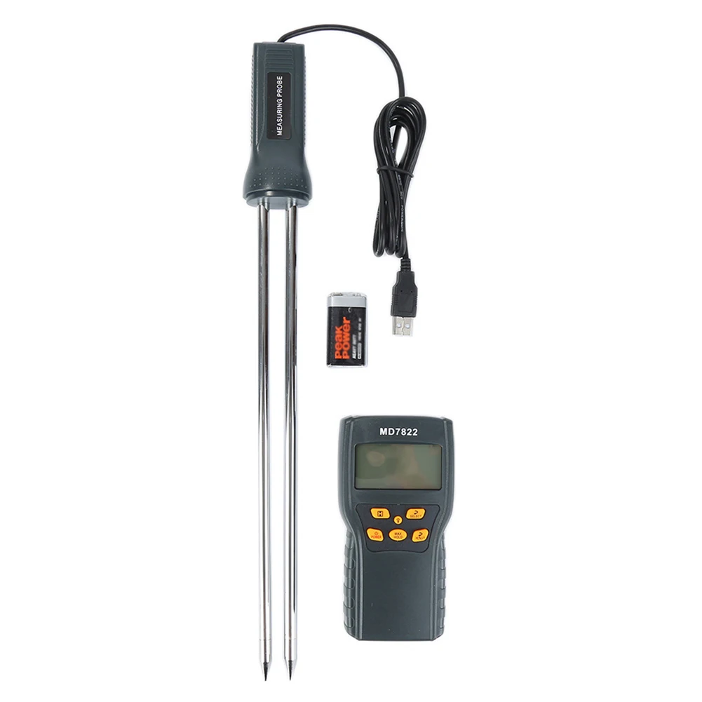 

MD7822 Grain Moisture Tester Multipurpose Analyzer Temperature Measuring Tool Black CPU Digital Universal LCD Display Detector