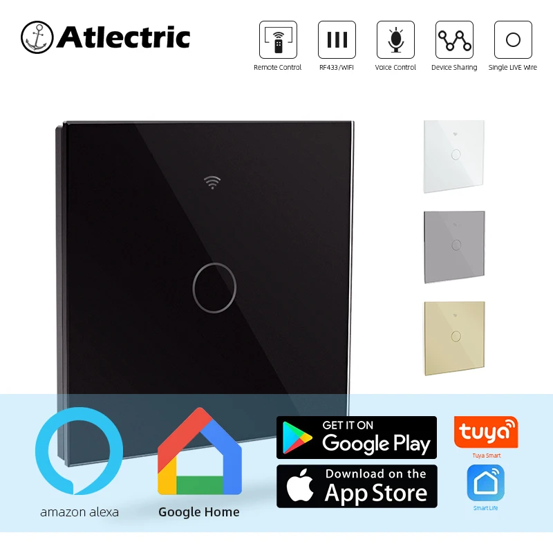 

Atlectric WIFI Sensor Switch Touch Switch Glass Panel Smart Home Life Control Blue LED EU 1/2/3Gang Wall Light Wireless Switches