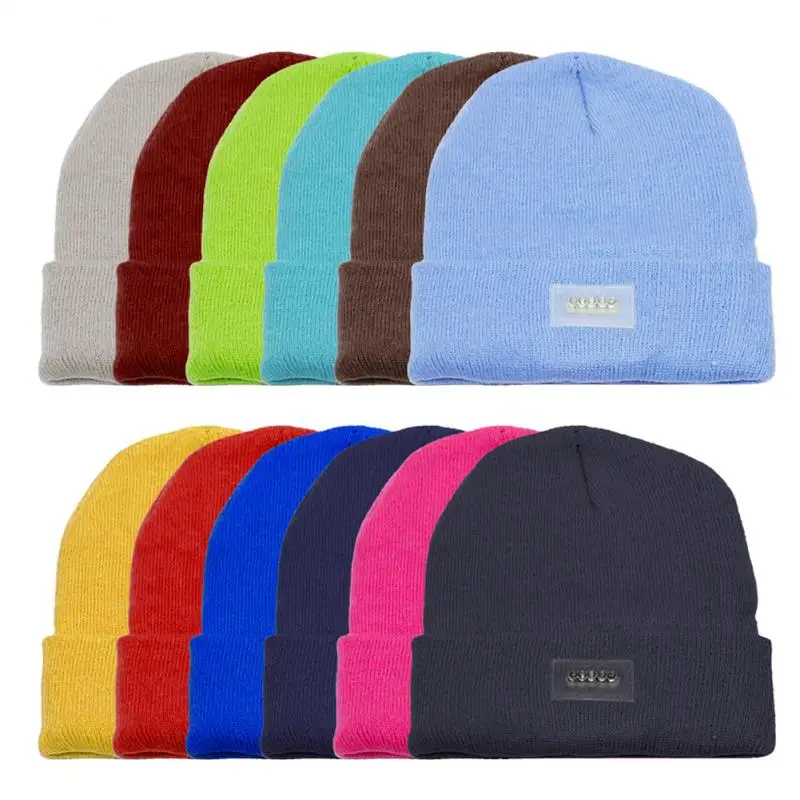 Christmas Outdoor USB LED Light up Beanie Hat Knit Cap Camping for Men Women