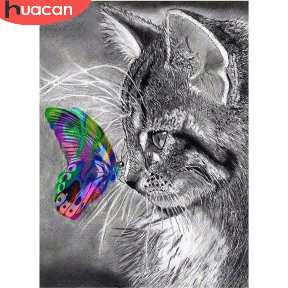 Huacan 5D кошка и Бабочка Алмазная вышивка европейский домашний Декор DIY картина