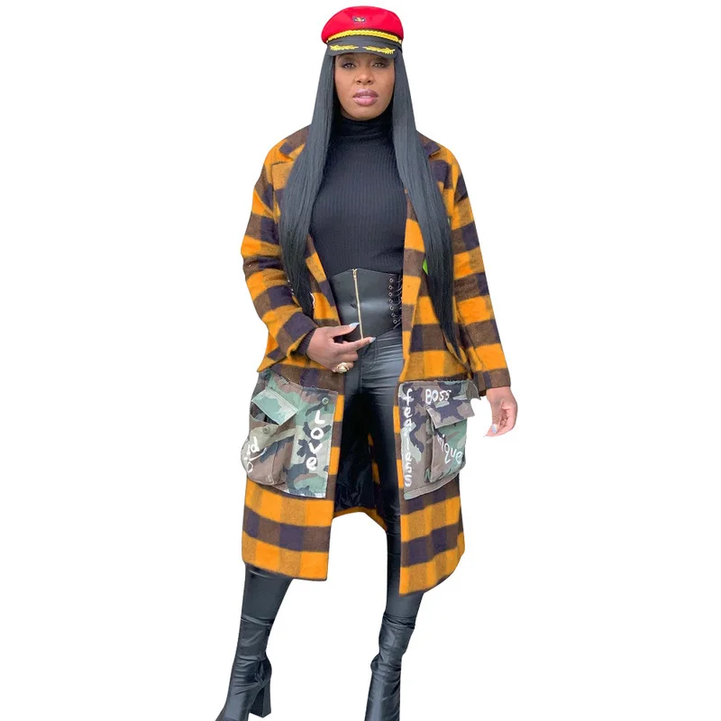 awesome  Fall Winter Letters Camouflage Coats and Jackets Women Turn Down Collar X-Long Coat Streetwear Long