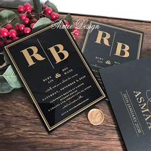 Черное акриловое Свадебное приглашение с индивидуальным дизайном AI013
