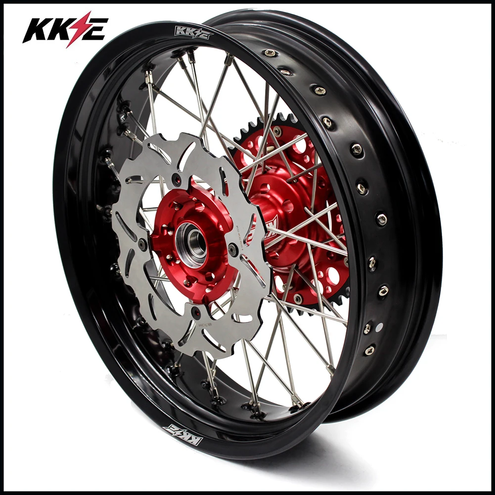 KKE 3,5/5,0 супермото обод колеса Набор для HONDA XR400R 1996-2004 XR600R 1991-2000 красный ступицы колеса и колеса сзади 220 мм дисковые тормоза