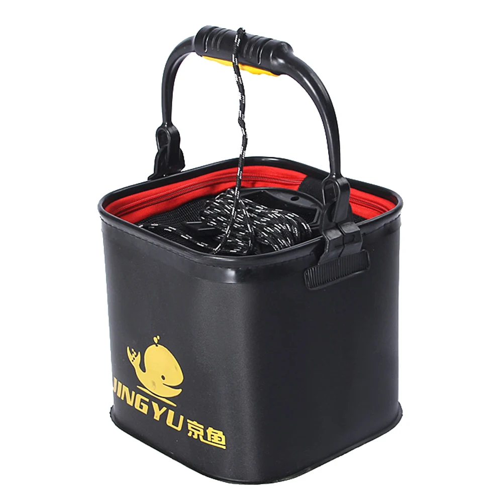 Складное ведро для воды для автомобиля, портативное утолщенное ведро для кемпинга, с ручкой, для катания на лодках, на молнии, EVA, большая емкость, многофункциональная Рыбалка - Цвет: Black 22cm
