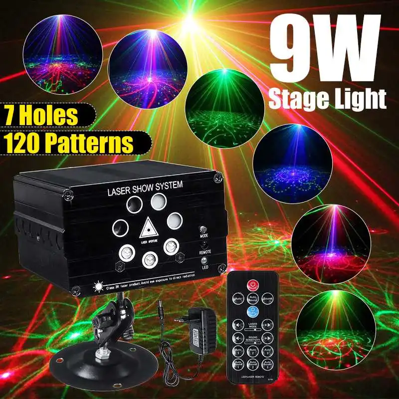 

Sound Activated Party Light Strobes Laser Projection Lamp 120 Modes 9W RGB LED Stage Light Christmas DJ Club Home KTV Party Bar