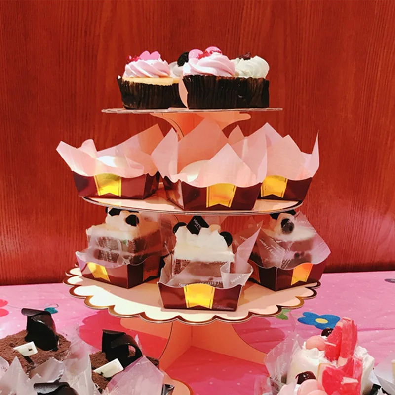 3 уровня кекс Бумага Стенд Подставка для кексов картонная подставка для торта Дисплей дома вечерние днем Чай Свадебная посуда отделочных работ