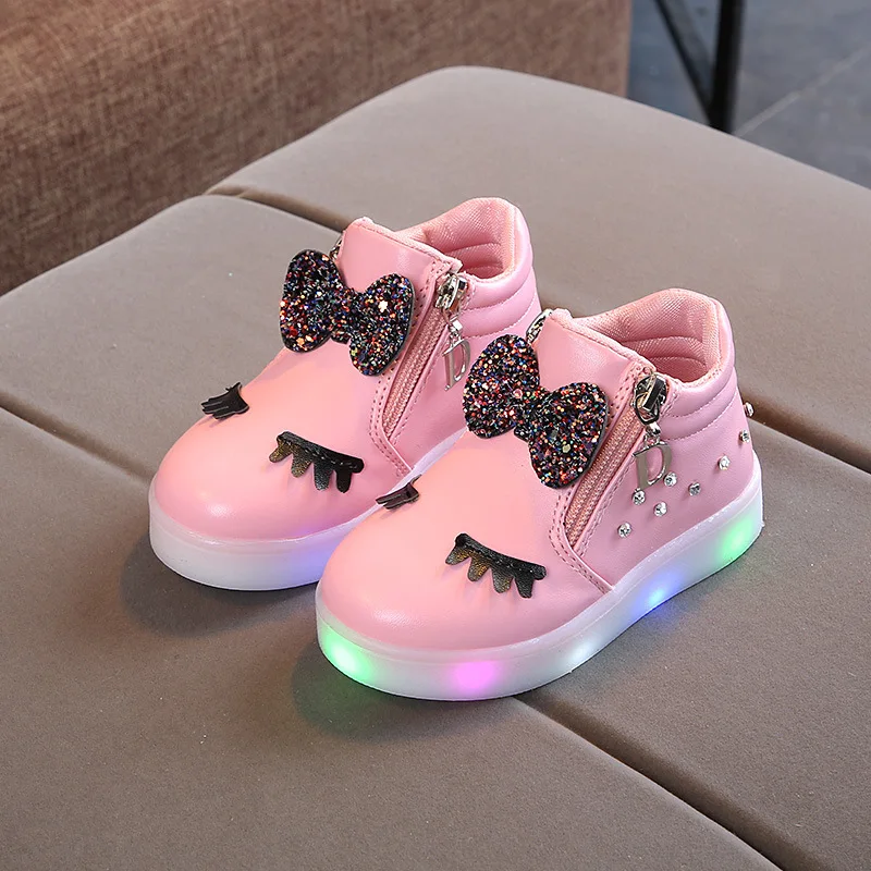 Детская светящаяся обувь для девочек; детская обувь со светодиодной подсветкой; милые детские светящиеся кроссовки; Детские повседневные кроссовки принцессы; обувь с носовой фонарь; красовки - Цвет: Розовый