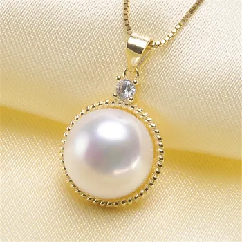

Golden/Silvery Pearl Pendant Accessories DIY Jewelry S925 Sterling Silver Pendant Jewelry Making For Women Vintage Fashion