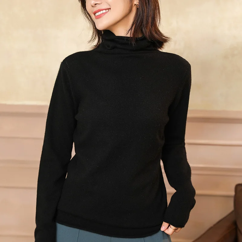 Top Quality Sweaters Women Cashmere Knitted Pullovers 2109 New Ladies Jumpers Turtleneck Standard Clothes - Color: Black