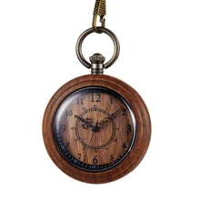 

Retro Wooden Pocket Watch for Men Arabic Numerals Dial Accessory Classic Rough Chain Pendant Hand Winding Steampunk Luxury Clock