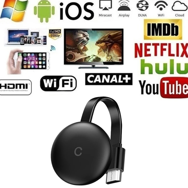 

1080P Wifi Wireless Media Streaming Player Charcoalor For Chromecast Generation 1PCS Portable Wireless Same Screen