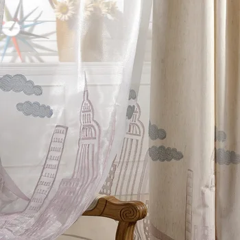 

Modern Simple European Style Children's Rooms' Curtains Polyester Embroidery Window Yarn for Living Room and Bedrooms