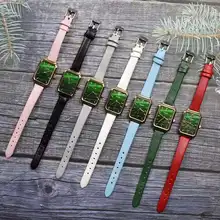 

2021 New Quartz Watch Malachite Green Small Rectangular Quartz Strap Watch Suitable for Girls Women Gifts