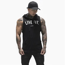 Мужская футболка без рукавов для спортзала, летняя майка для бега, хлопковая дышащая мужская майка с капюшоном, майка для спортзала, тренировок, фитнеса, спорта