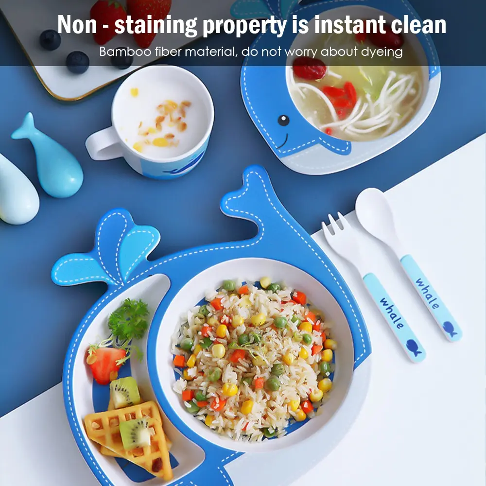 

Baby Tableware Lovely Cartoon Children Feeding Dishes Kids Dish Bamboo Fiber Dinnerware Set With Bowl Fork Cup Spoon Plate 5Pcs