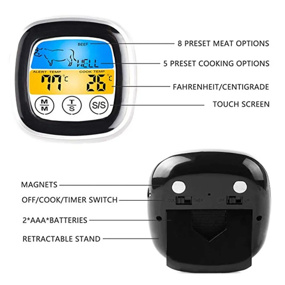 Meat Thermometer Instant Read Food Thermometer Digital Cooking Thermometer For Oven Kitchen Grilling Timer