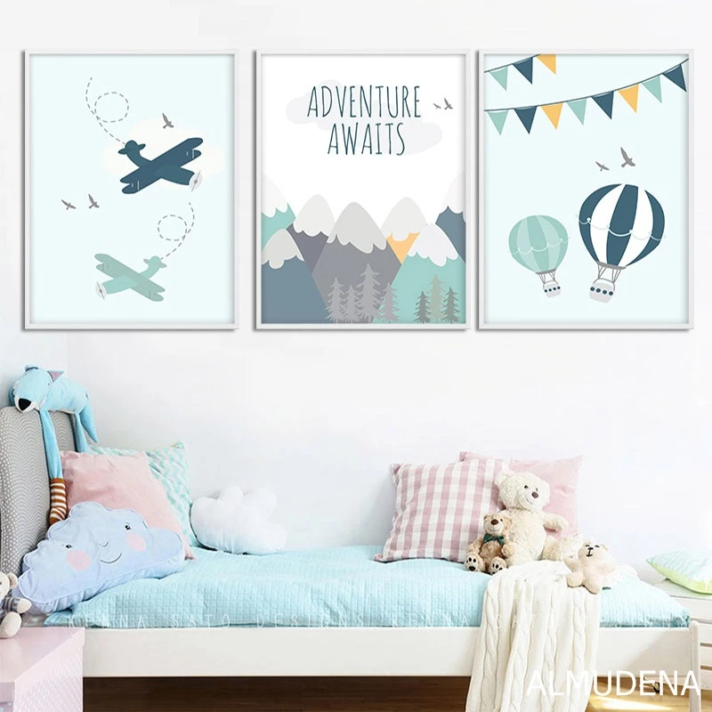 Affiche Murale Avec Citation D Aventure Pour Chambre D Enfant Dessin Anime Impression D Avion De Montagne Peinture Sur Toile D Art Nordique Decoration De Chambre D Enfant Aliexpress