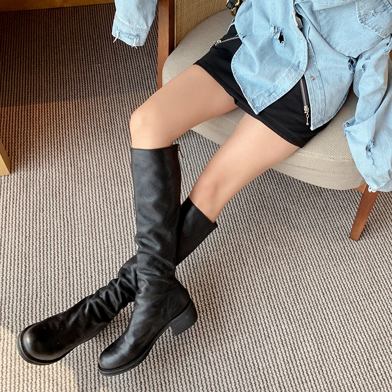 

Women knee-high boots natural Leather shoes 22-25 cm length Spring and autumn winter leather shoes back zipper womens shoes