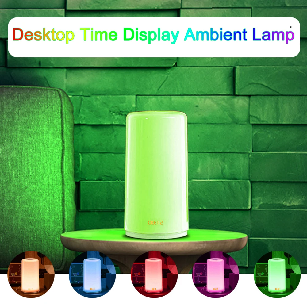 

Color Changing Office Home Night Light Dimmable Alarm Clock Practical Table Lamp Sunset Sunrise Led Touch Control Time Display