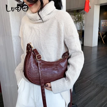 

LUCDO Vintage Stone Pattern Saddle Bag Retro Casual PU Leather Crossbody Bags For Women 2020 New Lady Shoulder Messenger Bag Sac