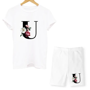 Women Two Piec Set Letter T Shirts And Shorts Set Summer Short Sleeve O-neck Casual Joggers Biker Shorts Sexy Outfit For Woman 6